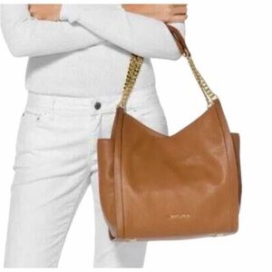 Michael Kors EUC Newbury Medium Pebbled Leather Chain Shoulder Tote Bag Acorn